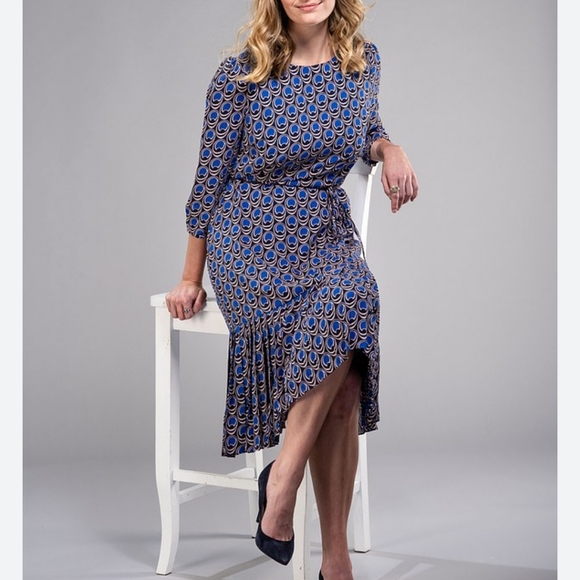 Boden Casey pleated blue printed midi dress - Picture 14 of 15